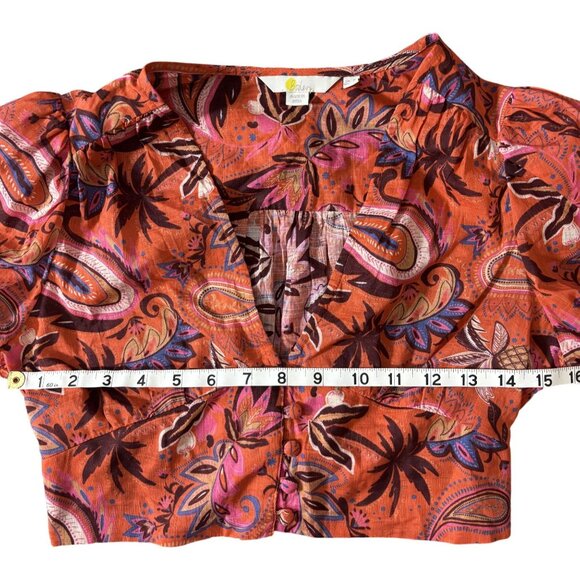 Womens SZ 4 Bohemian Long Sleeve Cropped Blouse Button Front & Elastic Back - Picture 5 of 9